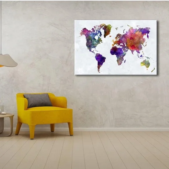Wieco Art Old Colorful World Map Extra Large Modern Gallery Wrapped GicleeCanvas
